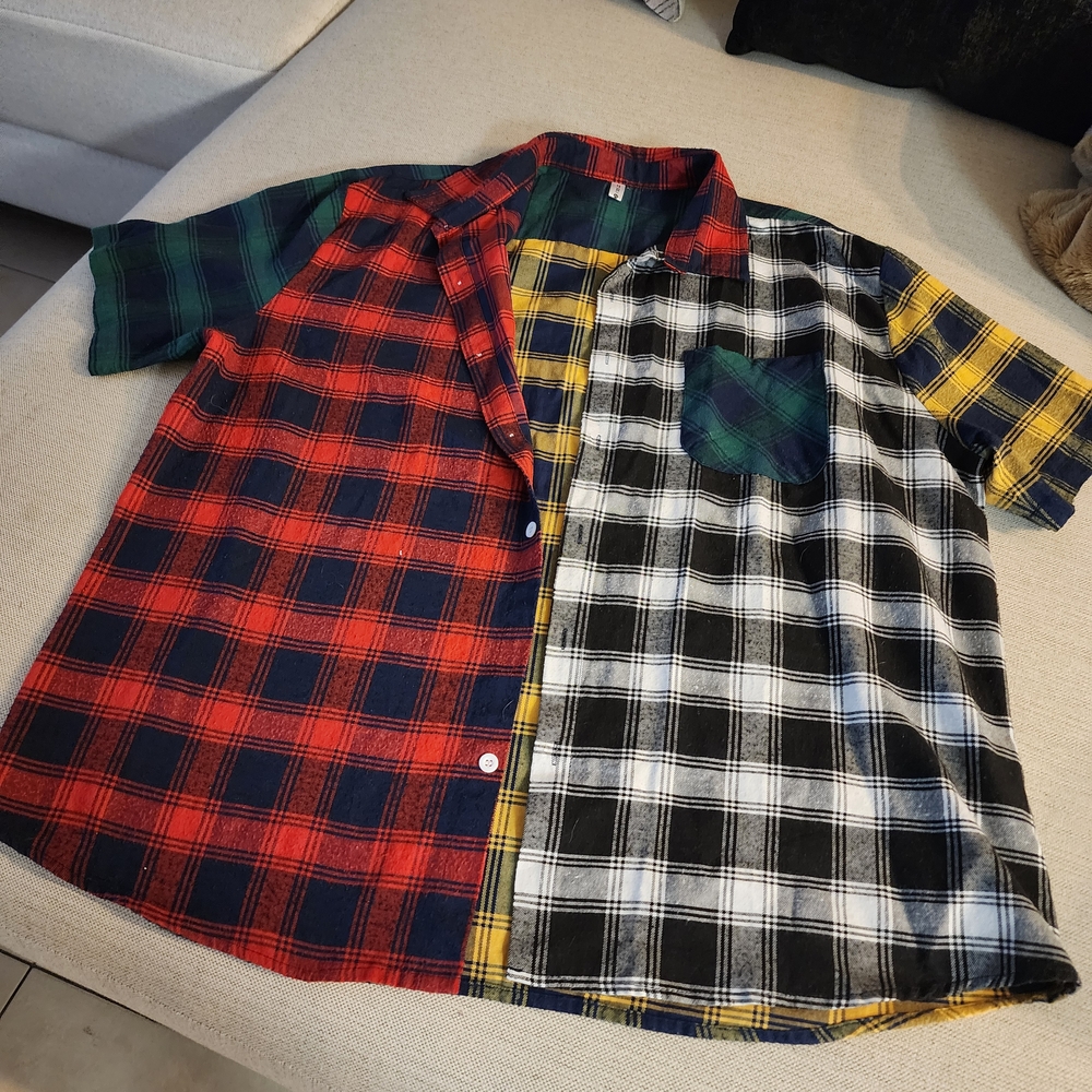 Multicolor Y2K Plaid Button-Up Shirt